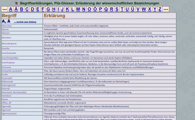 Begriffserklärungen, Pilz - Glossar